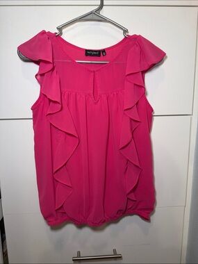 Tempted Fuchsia Ruffle Cap-Sleeve Blouse